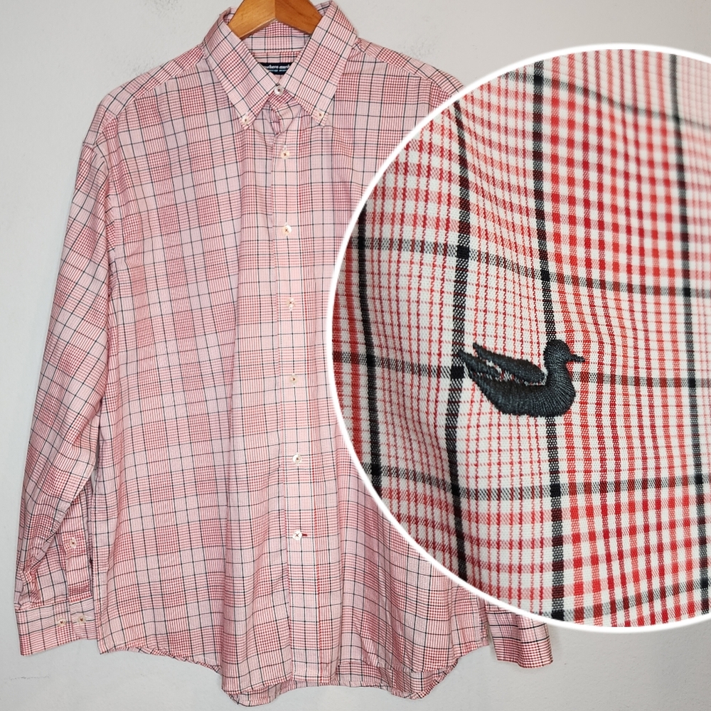 Southern Marsh Red and Black Plaid Button Down Shirt UGA Colors
